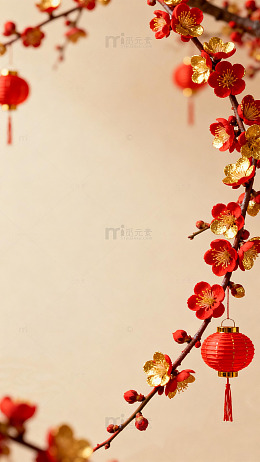 春节喜庆梅花红灯笼装饰