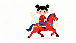 卡通女孩骑马庆祝图