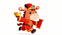 卡通马年喜庆新年插画