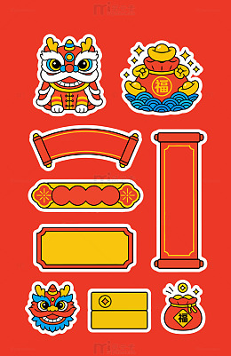 新年庆典卡通贴纸设计元素