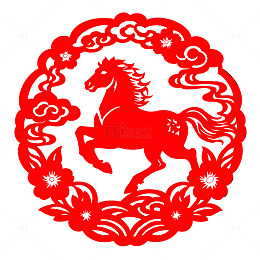 手绘简约马年窗花剪纸