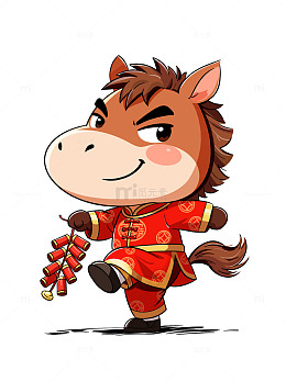 2026卡通马年新年春节元旦贺岁鞭炮喜庆