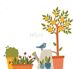 卡通风盆栽植物插画