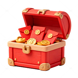 红色宝箱金币玩具模型