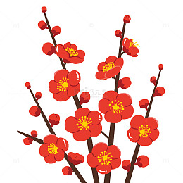红色腊梅花装饰元素