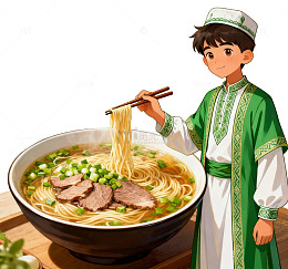 民族服饰拉面插画