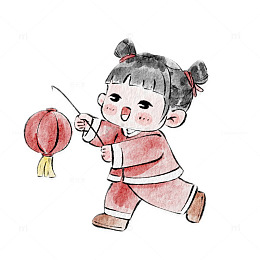 水墨风小女孩春节提灯笼插画