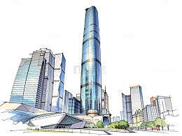 城市高楼手绘插画
