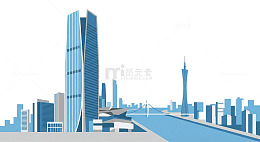 蓝色都市现代建筑插画
