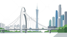 城市桥梁高楼插画