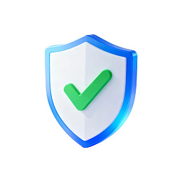 蓝色边框白色盾牌带绿色对勾