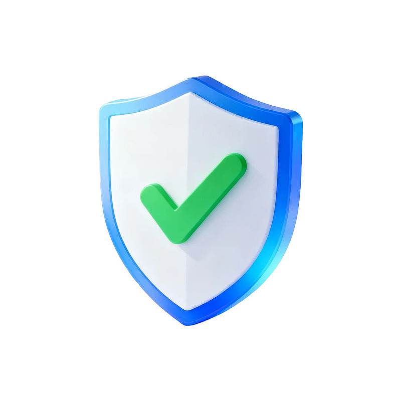 蓝色边框白色盾牌带绿色对勾