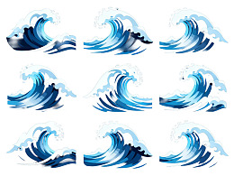 九种蓝色海浪插画设计