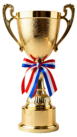 金色奖杯配红白蓝丝带