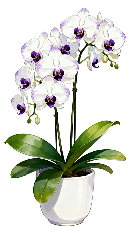 白色紫心蝴蝶兰盆栽图片