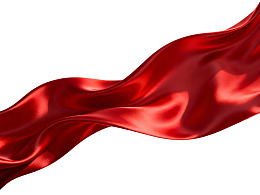 红色丝绸飘带在白色背景上