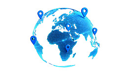 蓝色地球与定位图标图片