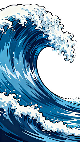蓝色巨浪翻滚的海浪插画