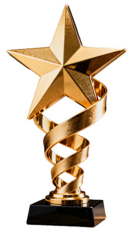 金色星形奖杯置于黑色底座