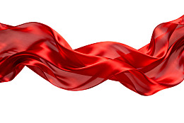 红色丝绸飘带在白色背景上