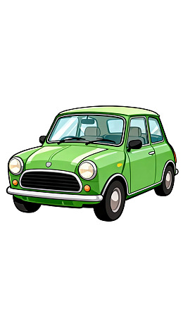 绿色复古小汽车卡通插画