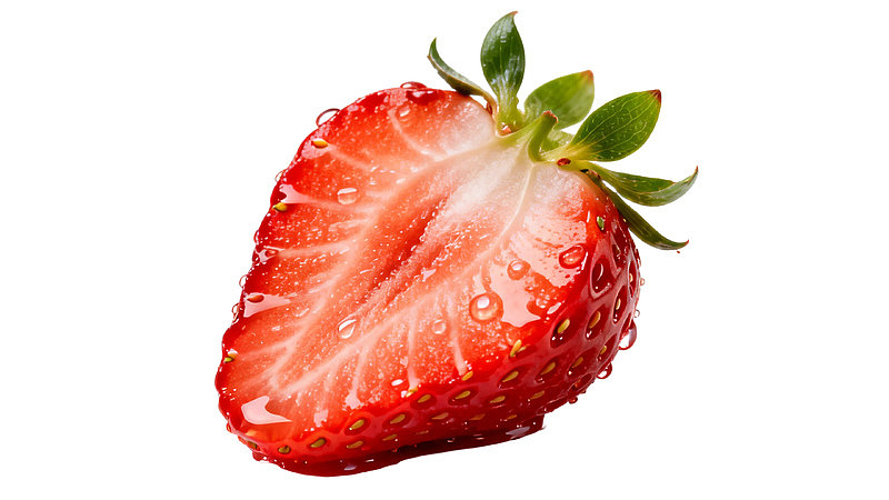 半颗带叶草莓滴水图片