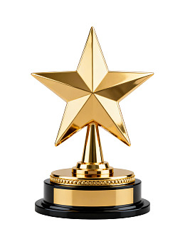 金色五角星奖杯特写图片