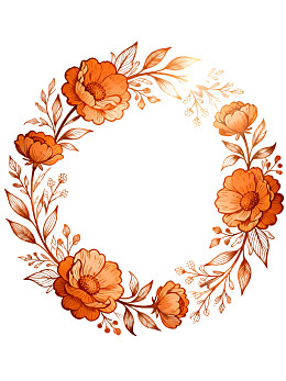 橙色花卉环形图案装饰画