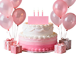 粉色生日蛋糕配气球礼物
