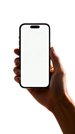 手持黑色边框白色屏幕手机