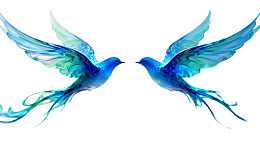 两只蓝色飞鸟对视图片