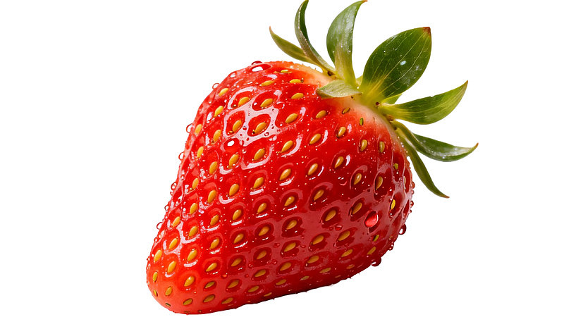 一颗带绿叶的鲜红草莓