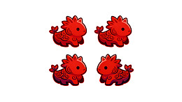 四个红色卡通小龙图案