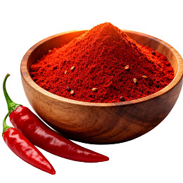 木碗盛红辣椒粉配鲜辣椒