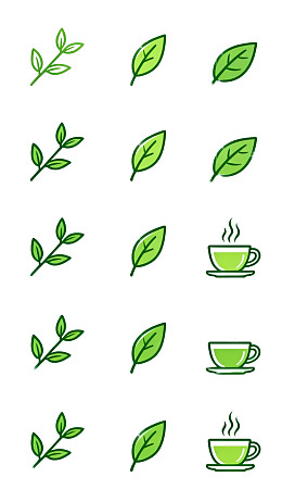 绿叶与茶杯图标集合图片