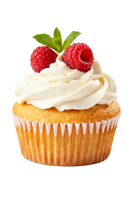 奶油覆顶覆盆子纸杯蛋糕