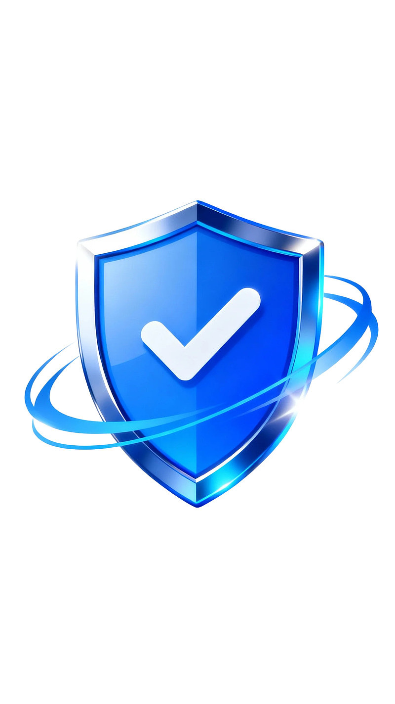 蓝色盾牌带对勾图标图片