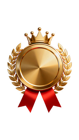 金色奖章配红色绶带图片