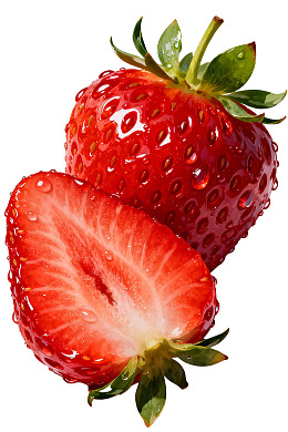 新鲜红草莓切片特写图片