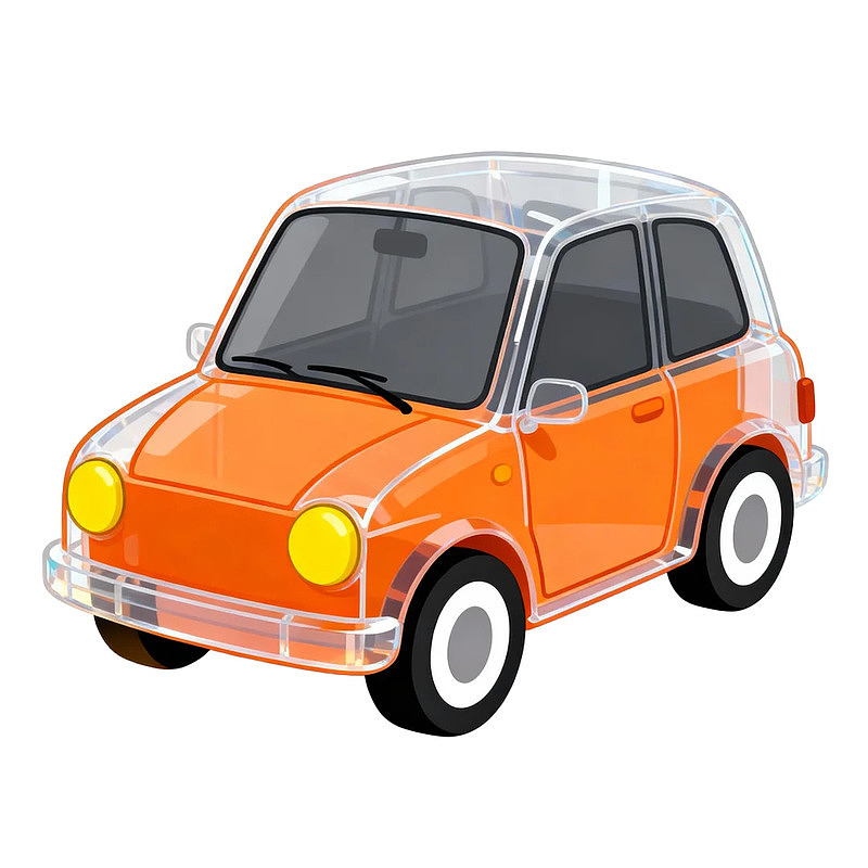 橙色复古小汽车卡通插画
