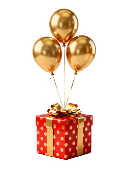 金色气球系红礼盒图片