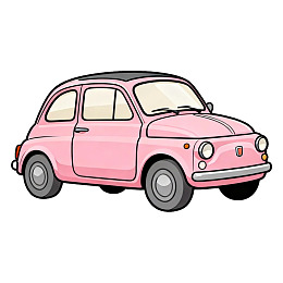 粉色复古小汽车卡通插画