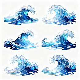 六幅蓝色海浪插画集图片