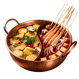 铜锅鸳鸯火锅配串串食材