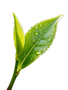 翠绿茶叶滴露水图片