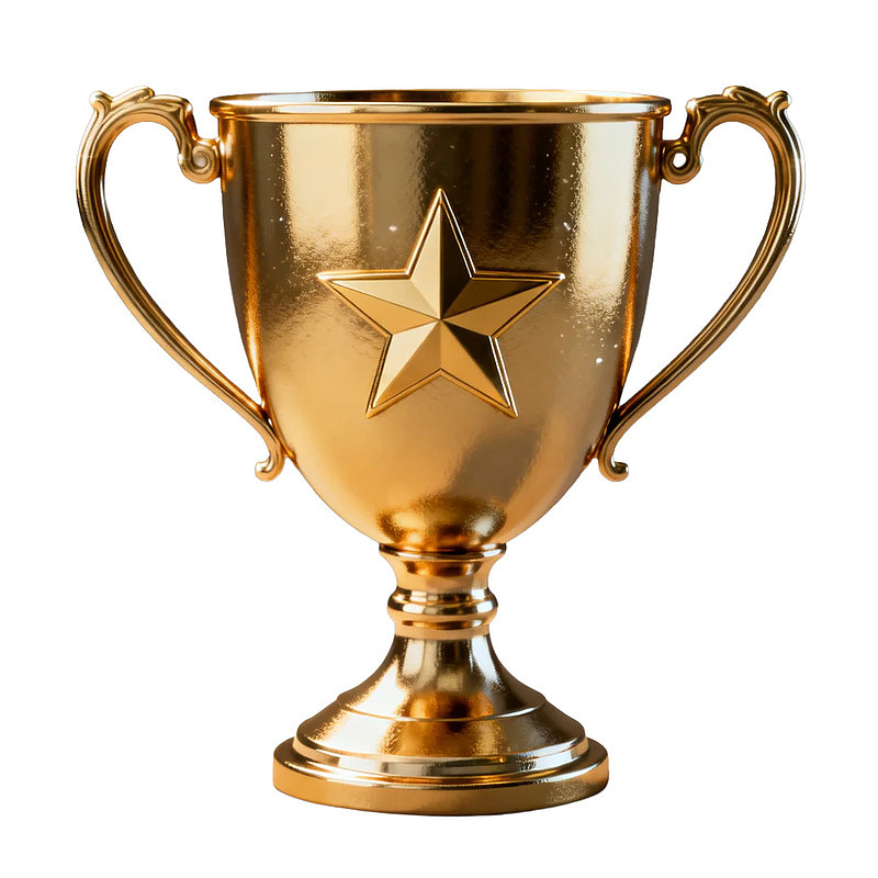 金色奖杯正面特写图片