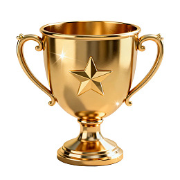 金色奖杯中央饰有五角星