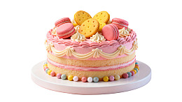 粉色奶油蛋糕装饰饼干与马卡龙