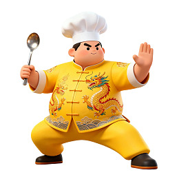 卡通厨师持勺摆武术姿势