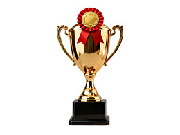 金色奖杯配红色绶带图片